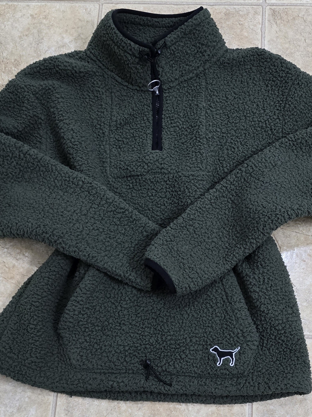 PINK Victoria's Secret Dark Green Sherpa Half-Zip Pullover